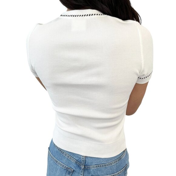 CHANEL Vintage 96P CC Rib Knit Top #38 Stitch Pullover White Black [105220] - Picture 4 of 10
